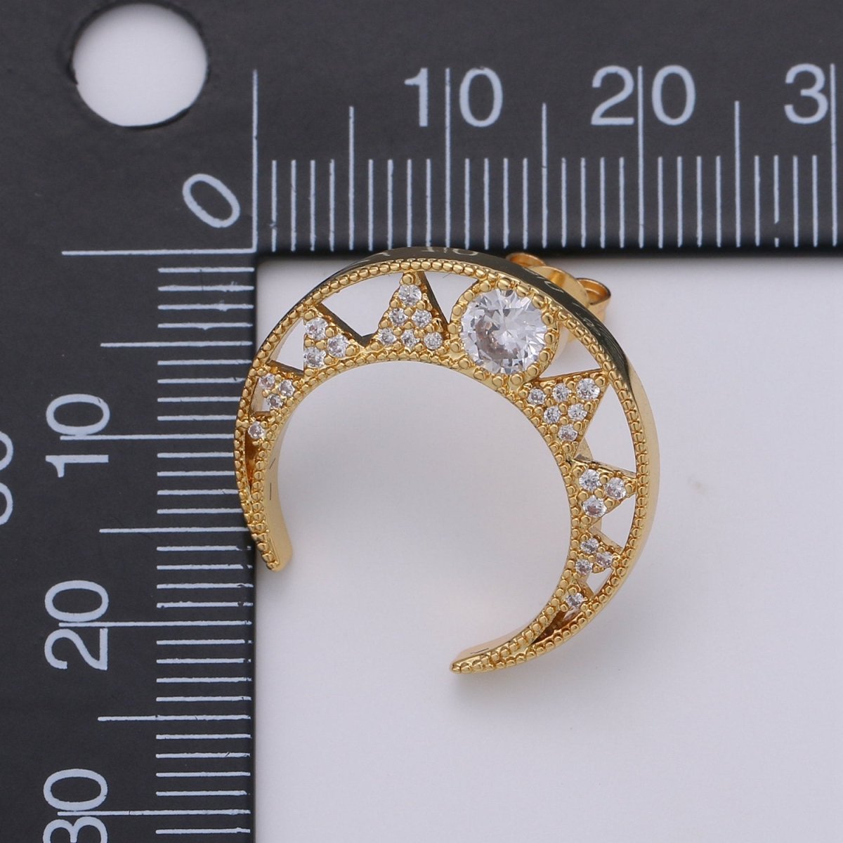 CZ Paved Crescent Moon Cartilage Earring, moon stud, dainty tragus earring, conch piercing, gold moon stud earring Celestial Jewelry Q-177