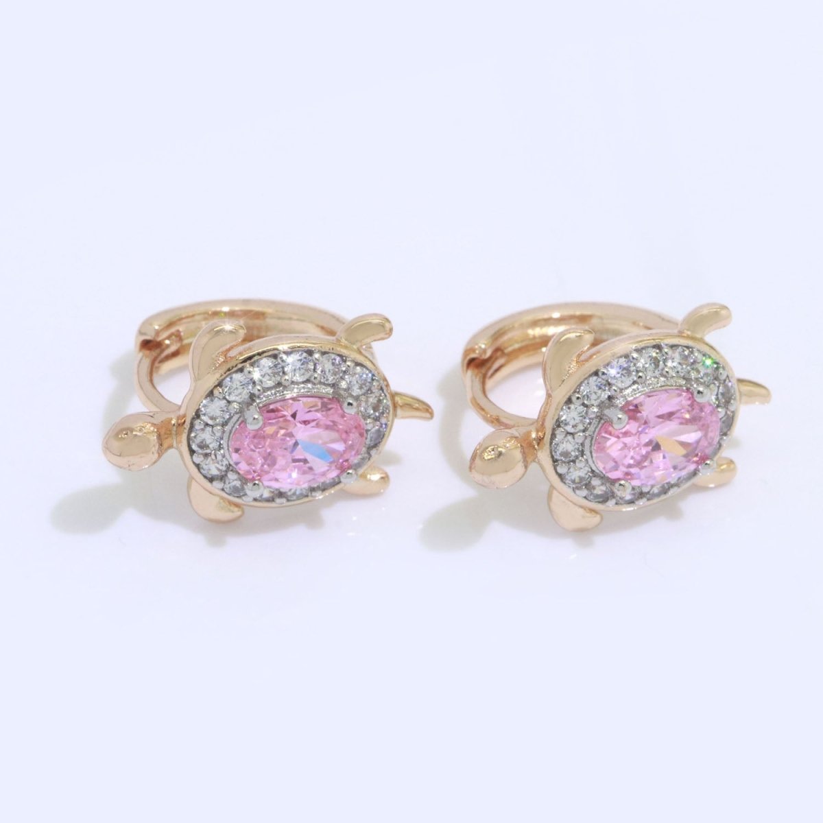 CZ Sea Turtle Earring 18k Gold Filled | Turtle Jewelry | Blue Red Pink Black Green Clear Micro Pave Earring for Turtle Lovers | Under The sea Inspired