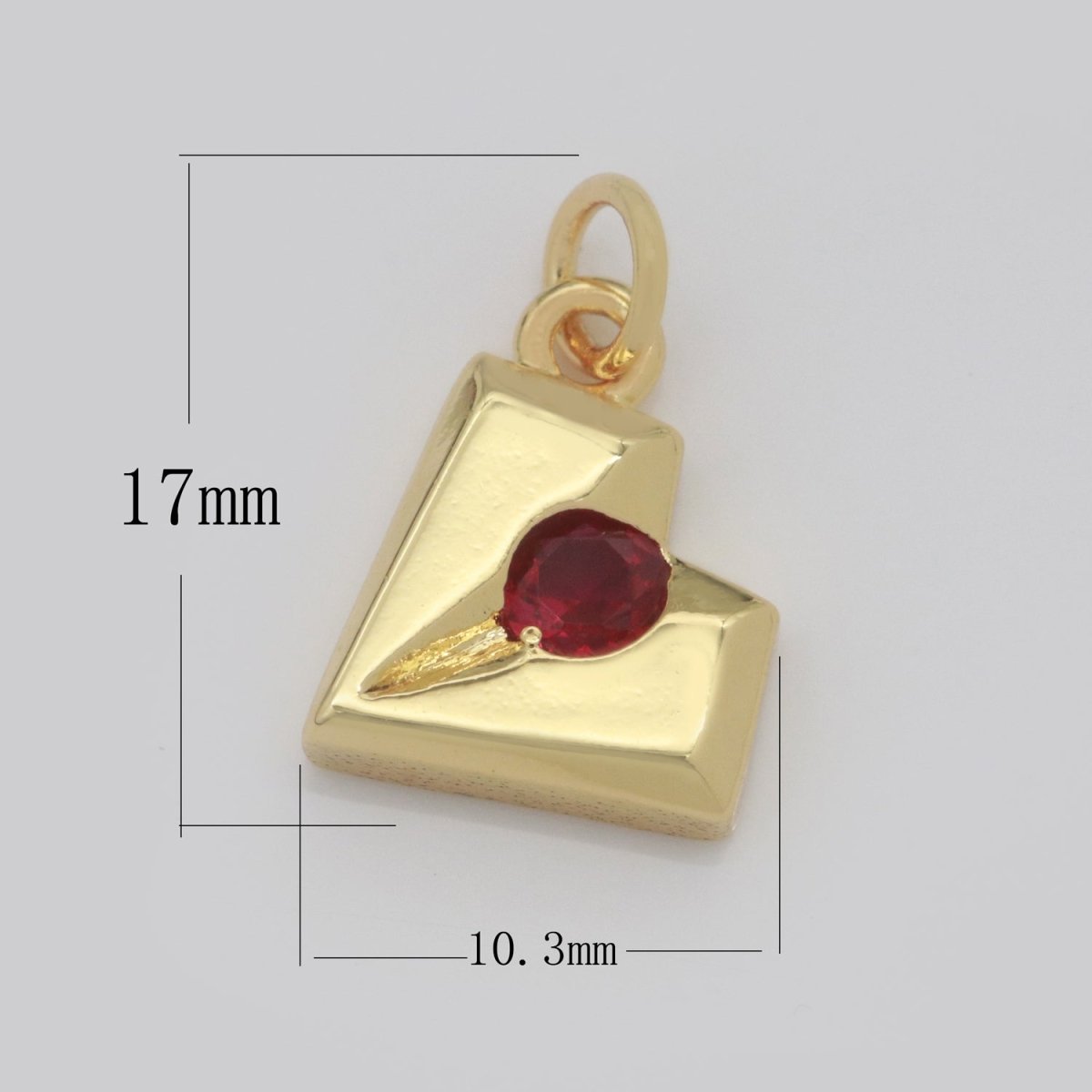 Daint Heart Charm with Red Cz Stone for Bracelet Necklace Earring Component M-743