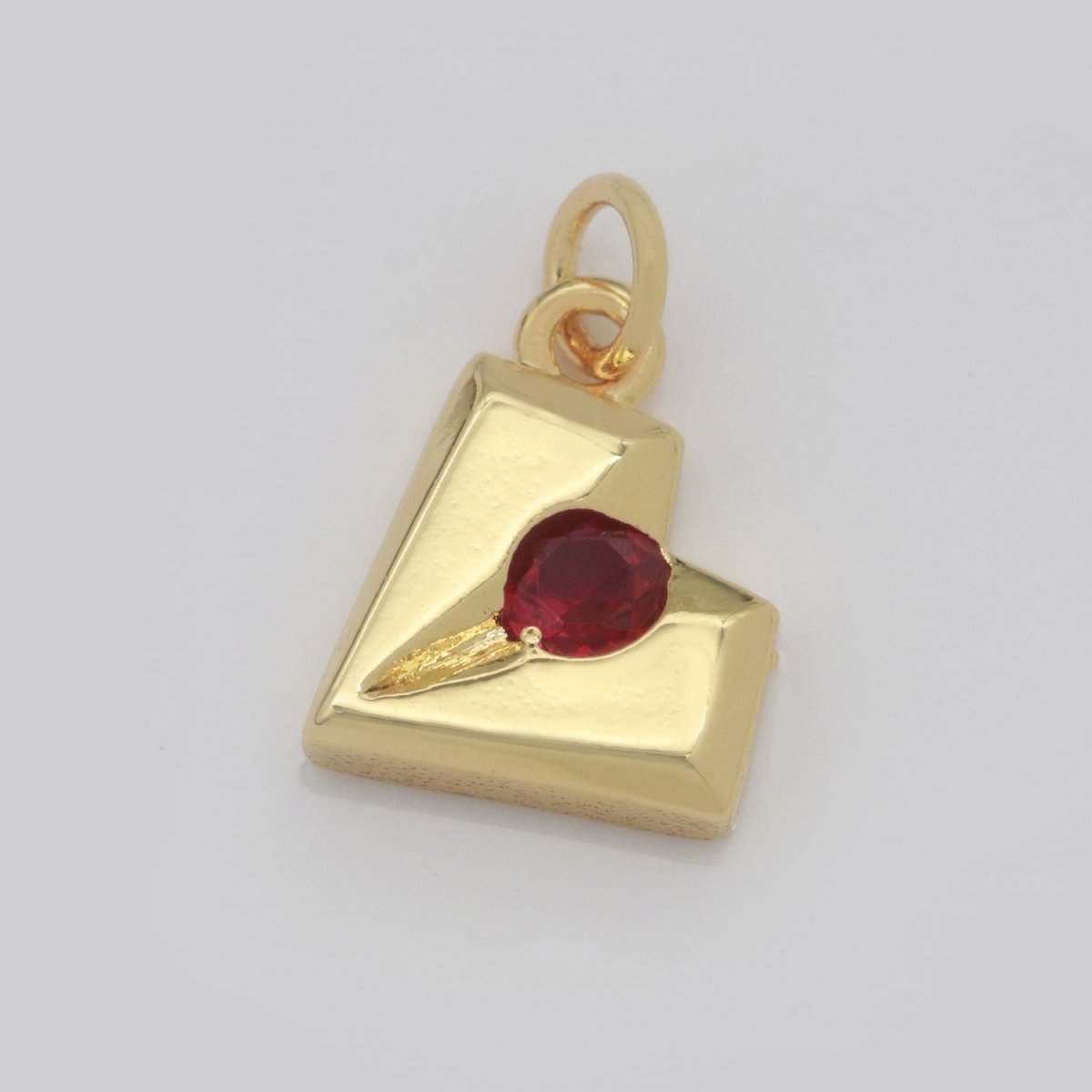 Daint Heart Charm with Red Cz Stone for Bracelet Necklace Earring Component M-743