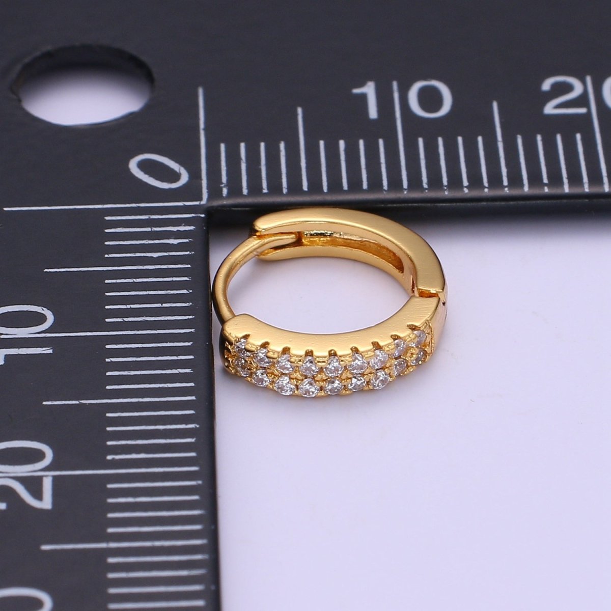 Dainty 11MM huggie hoop earrings, Small cz gold hoops with diamonds, Pavé setting small hoops, minimalist jewelry with open link for charm P-087