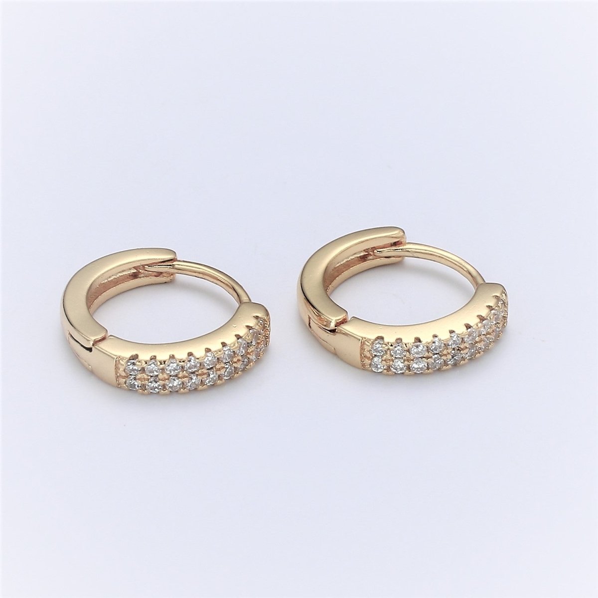 Dainty 11MM huggie hoop earrings, Small cz gold hoops with diamonds, Pavé setting small hoops, minimalist jewelry with open link for charm P-087