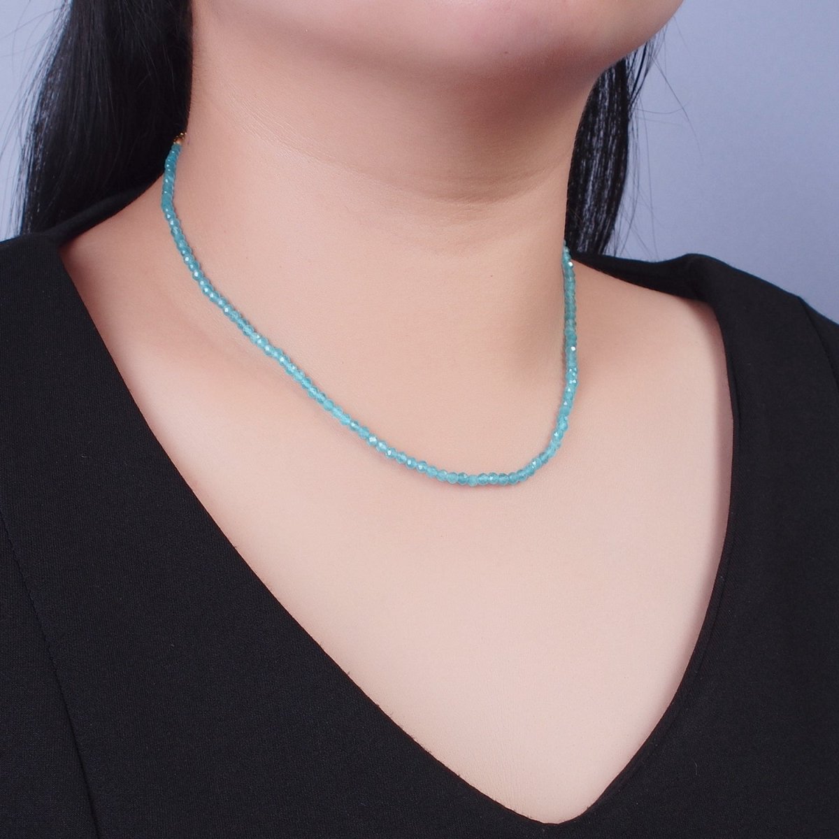 Dainty 14.5 Inch Glass Bead Choker Necklace | WA-1014 WA-1015 WA-1016 WA-1017 WA-1018 Clearance Pricing
