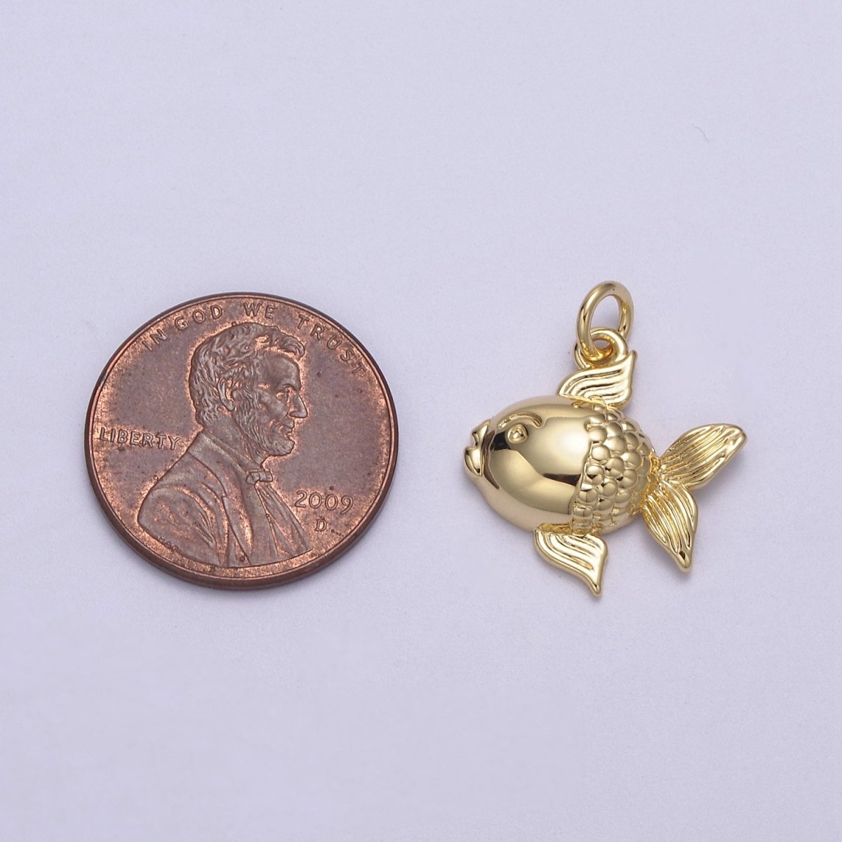 Dainty 14k Godl Filled Puffy Goldfish Pet Fish Charm Animal Pendant N-817