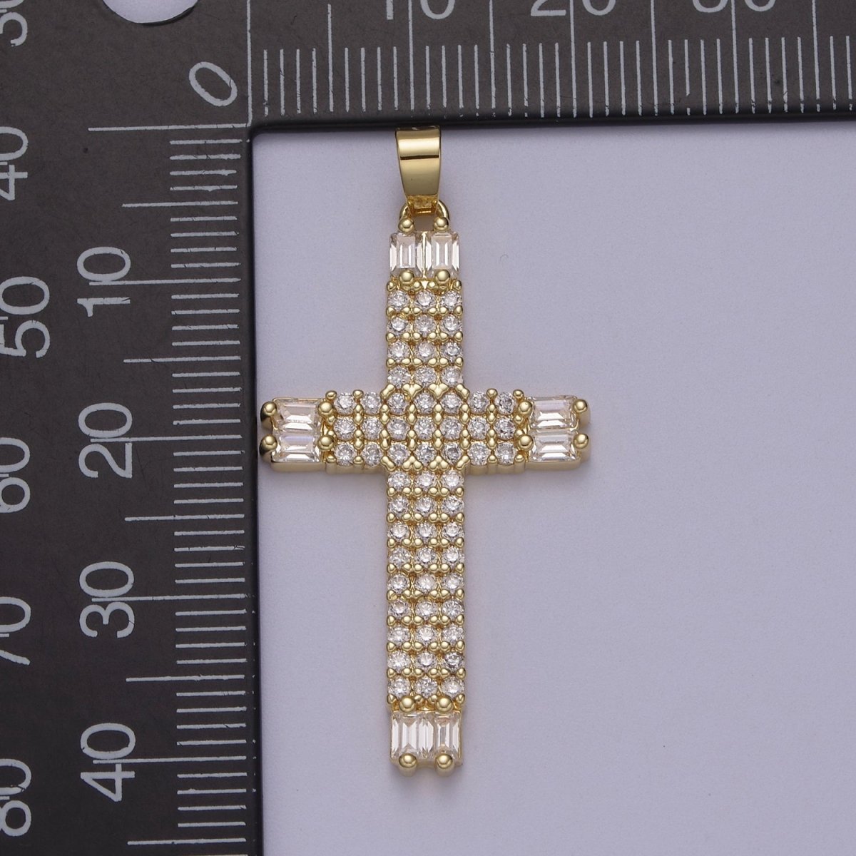 Dainty 14K Gold Filled Cross Pendant Clear CZ Cross Charm for Minimalist Jewelry N-609