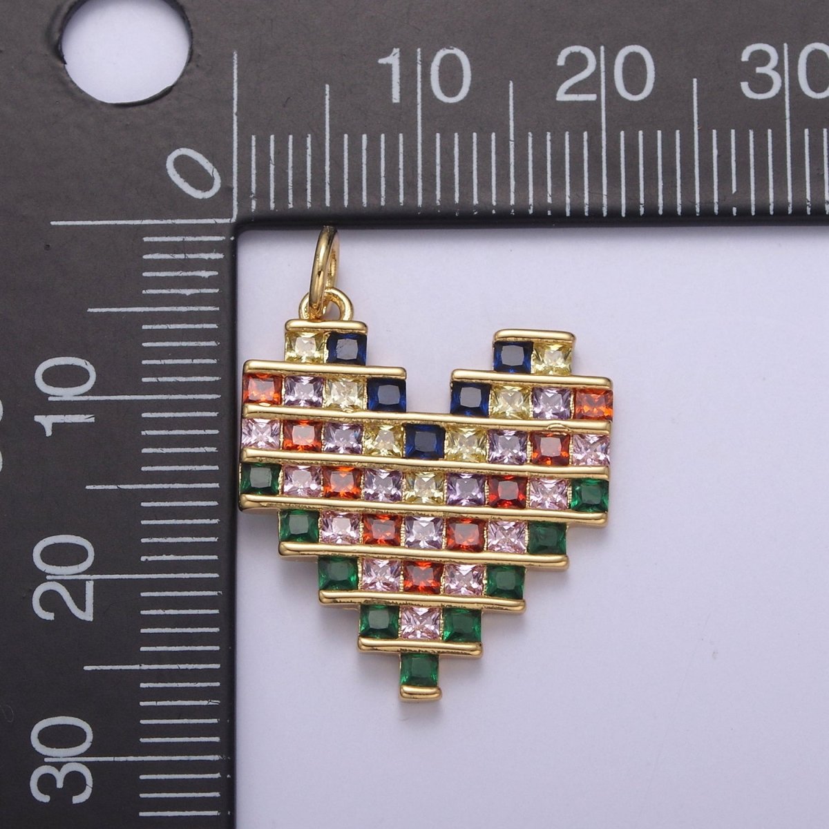Dainty 14k Gold Filled Cubic Heart Charm with Colorful CZ Stone for Add on Charm Valentine Jewelry Supply N-756