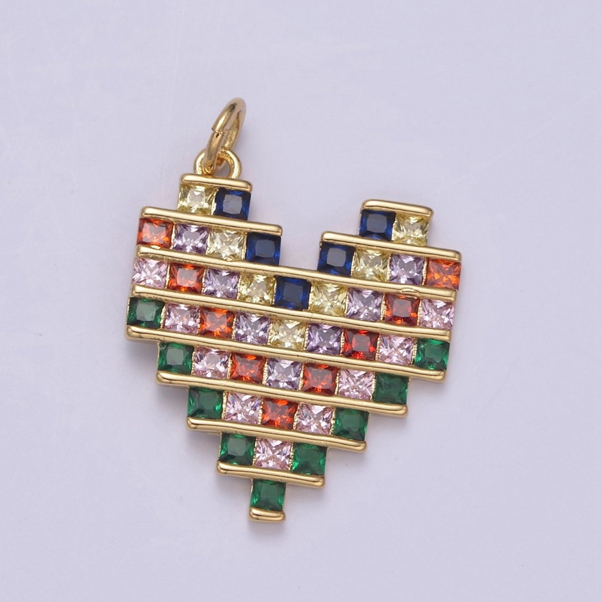 Dainty 14k Gold Filled Cubic Heart Charm with Colorful CZ Stone for Add on Charm Valentine Jewelry Supply N-756