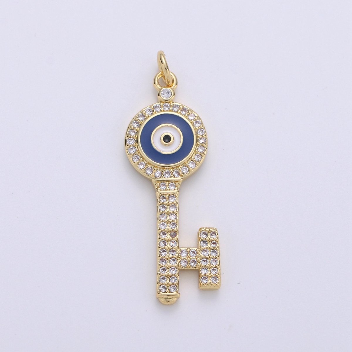 Dainty 14K Gold Filled Evil Eye Pendant Key Charm for Necklace Bracelet Component D-092