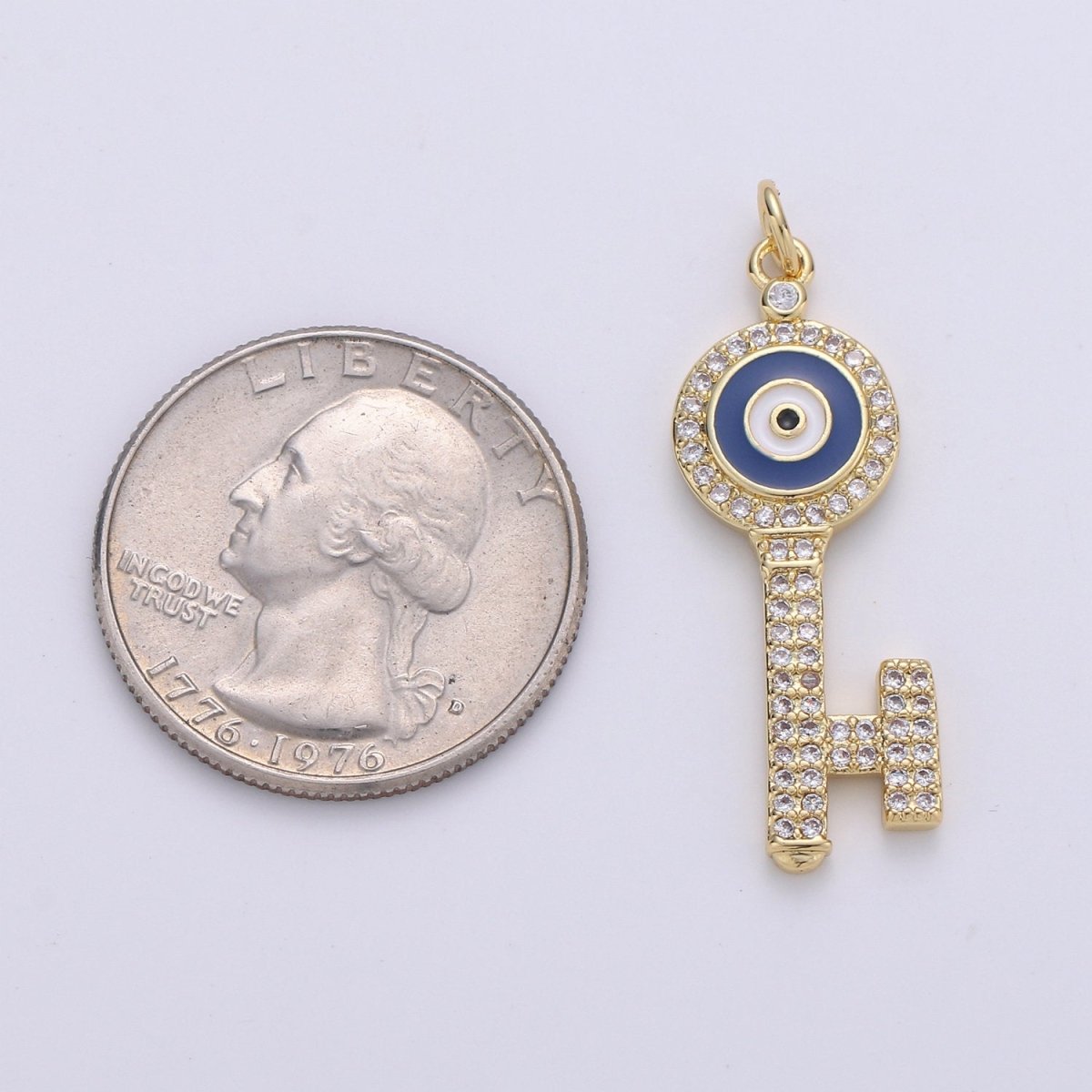Dainty 14K Gold Filled Evil Eye Pendant Key Charm for Necklace Bracelet Component D-092