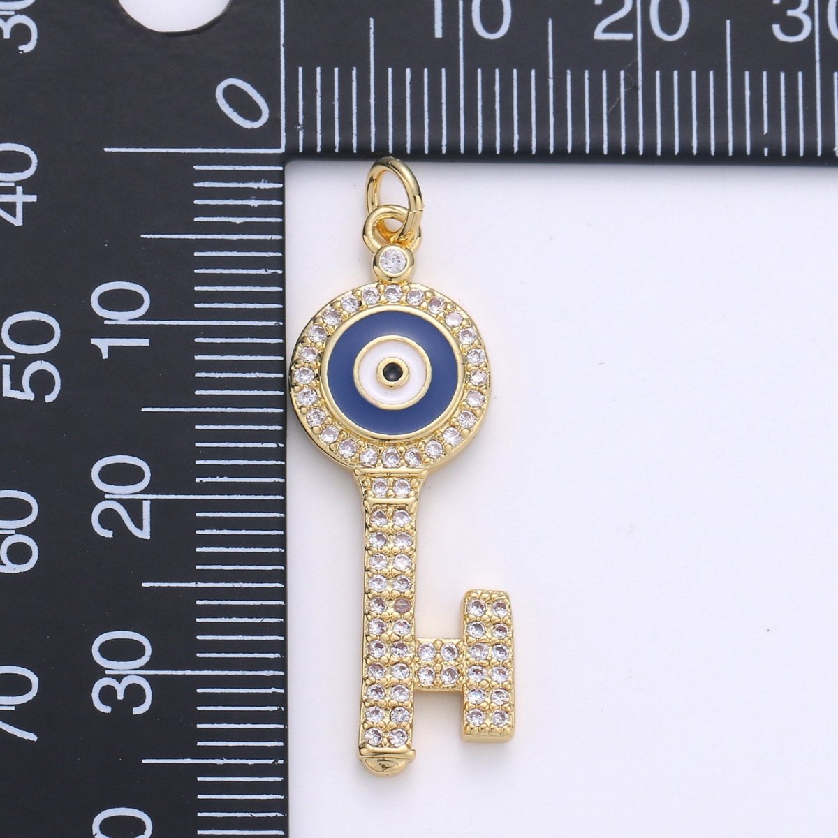 Dainty 14K Gold Filled Evil Eye Pendant Key Charm for Necklace Bracelet Component D-092