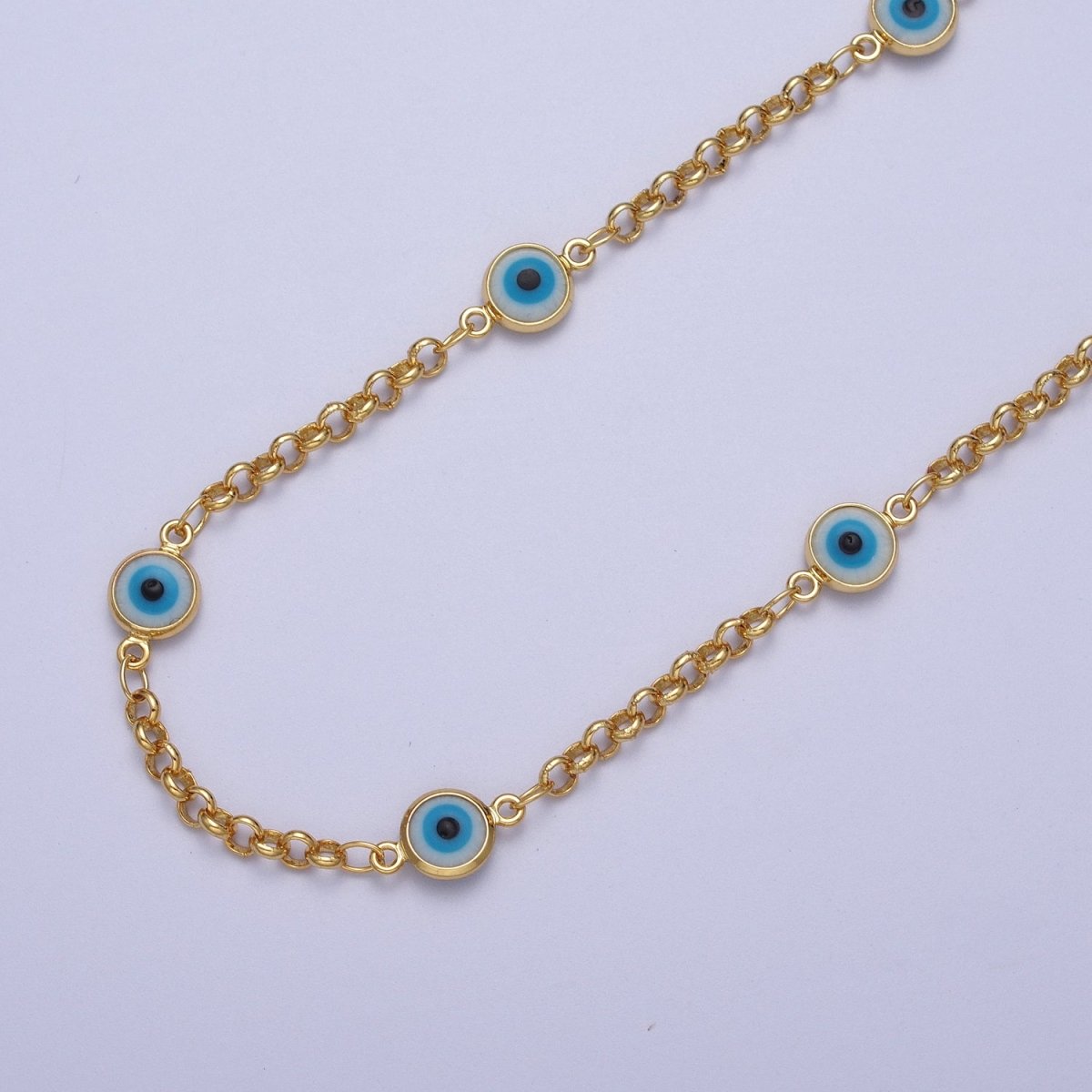 Dainty 14k Gold Filled Evil Eye Satellite Chain by Yard Enamel Evil Eye Beaded Satellite Chain Jewelry Making Supply Amulet Body Jewelry Component | ROLL-1212