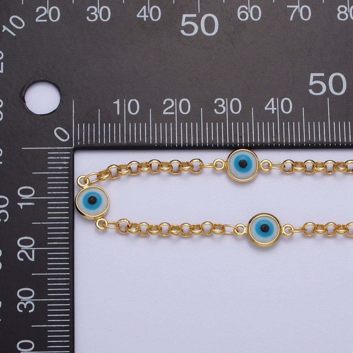 Dainty 14k Gold Filled Evil Eye Satellite Chain by Yard Enamel Evil Eye Beaded Satellite Chain Jewelry Making Supply Amulet Body Jewelry Component | ROLL-1212