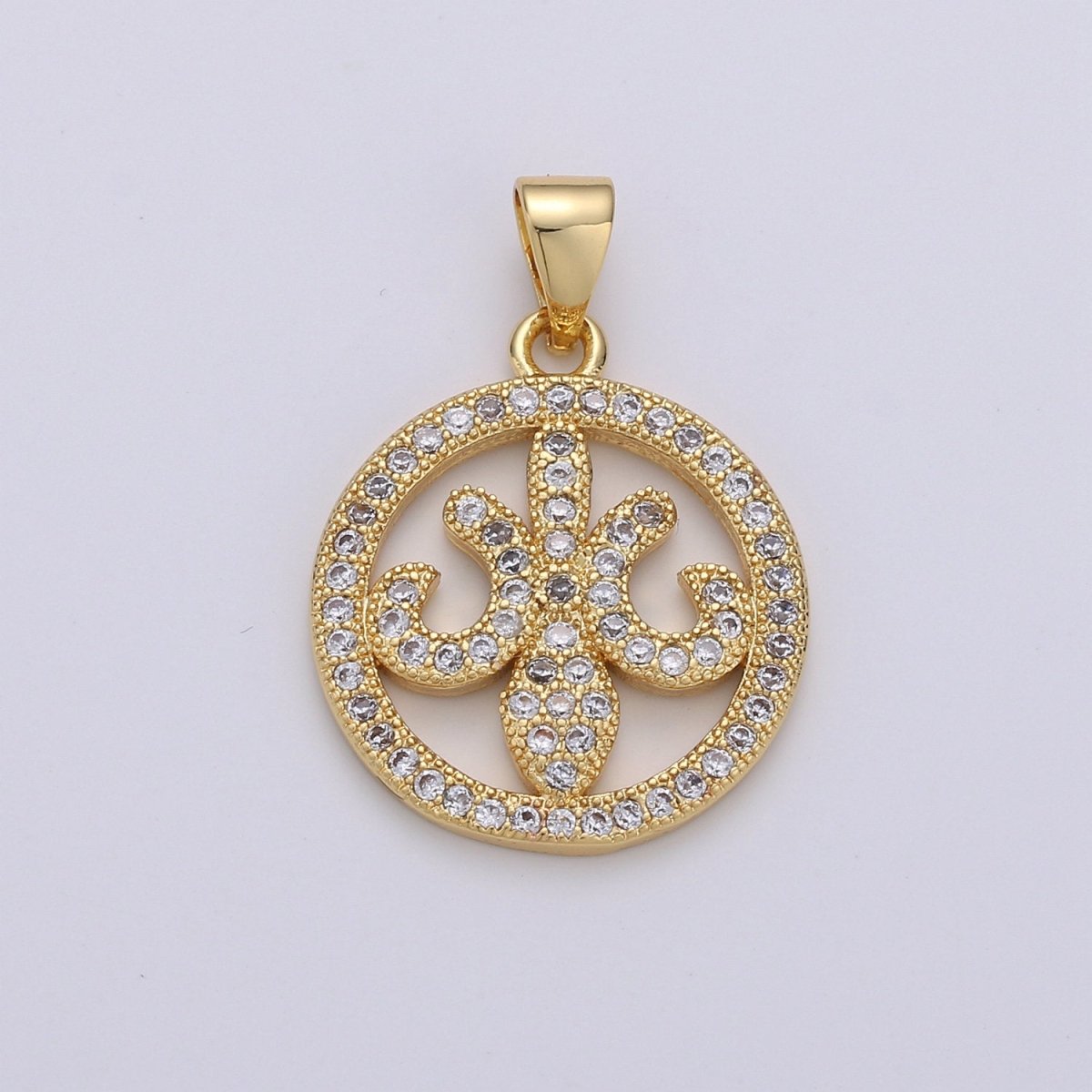 Dainty 14k Gold Filled Flower CZ Micro Pave Charm Coin Pendant for Necklace Bracelet Earring Making I-729