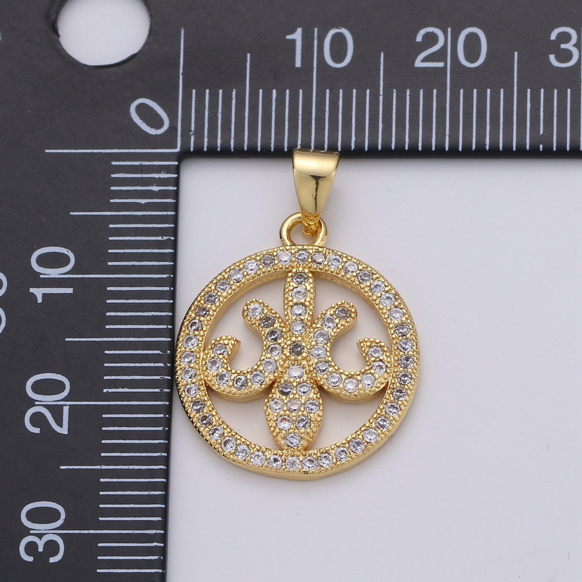 Dainty 14k Gold Filled Flower CZ Micro Pave Charm Coin Pendant for Necklace Bracelet Earring Making I-729