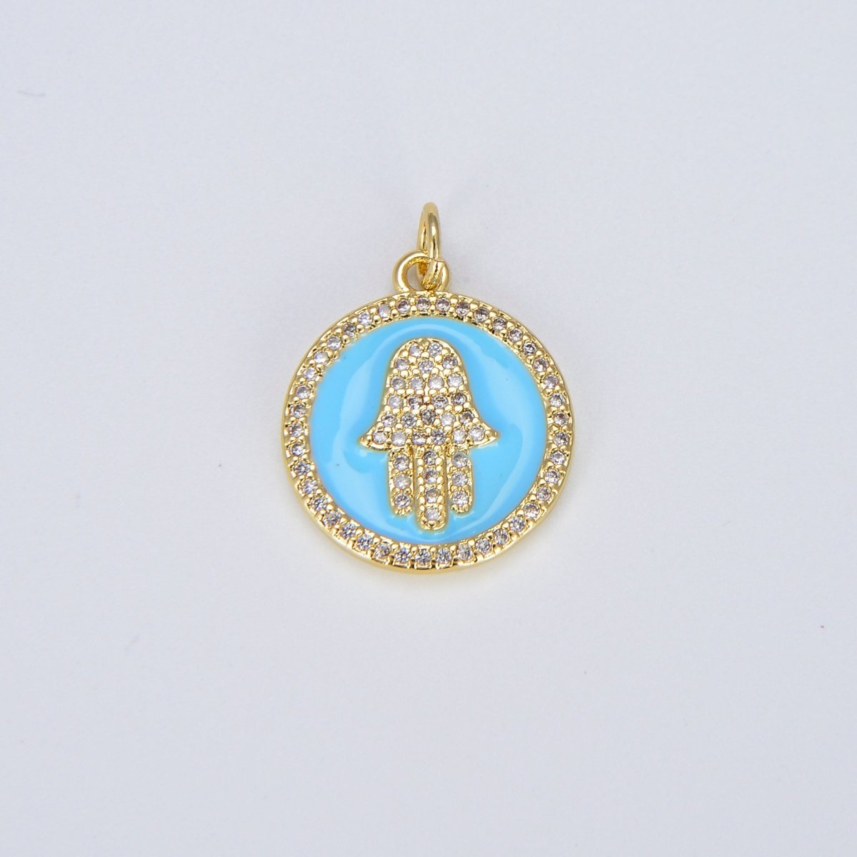 Dainty 14K Gold Filled Hamsa Hand Charm Coin Disc Hand of Fatima Pendant E-306 - E-310