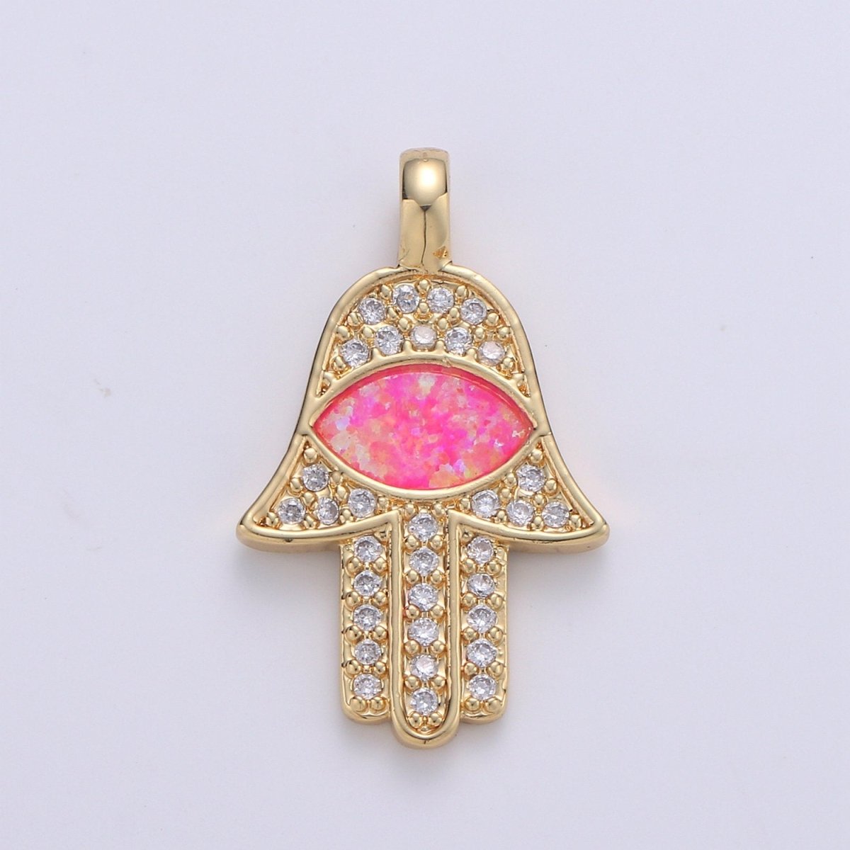 Dainty 14k Gold Filled Hamsa Hand Charm, Opal Hamsa Charm for Necklace Earring Bracelet Micro Pave Evil Eye Charm Supply J-020~J-022