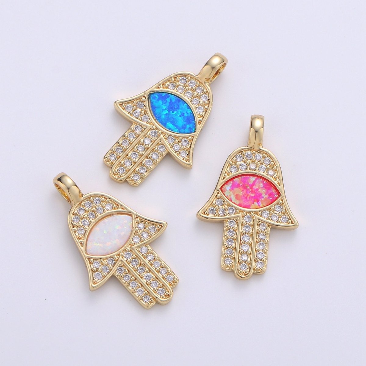 Dainty 14k Gold Filled Hamsa Hand Charm, Opal Hamsa Charm for Necklace Earring Bracelet Micro Pave Evil Eye Charm Supply J-020~J-022