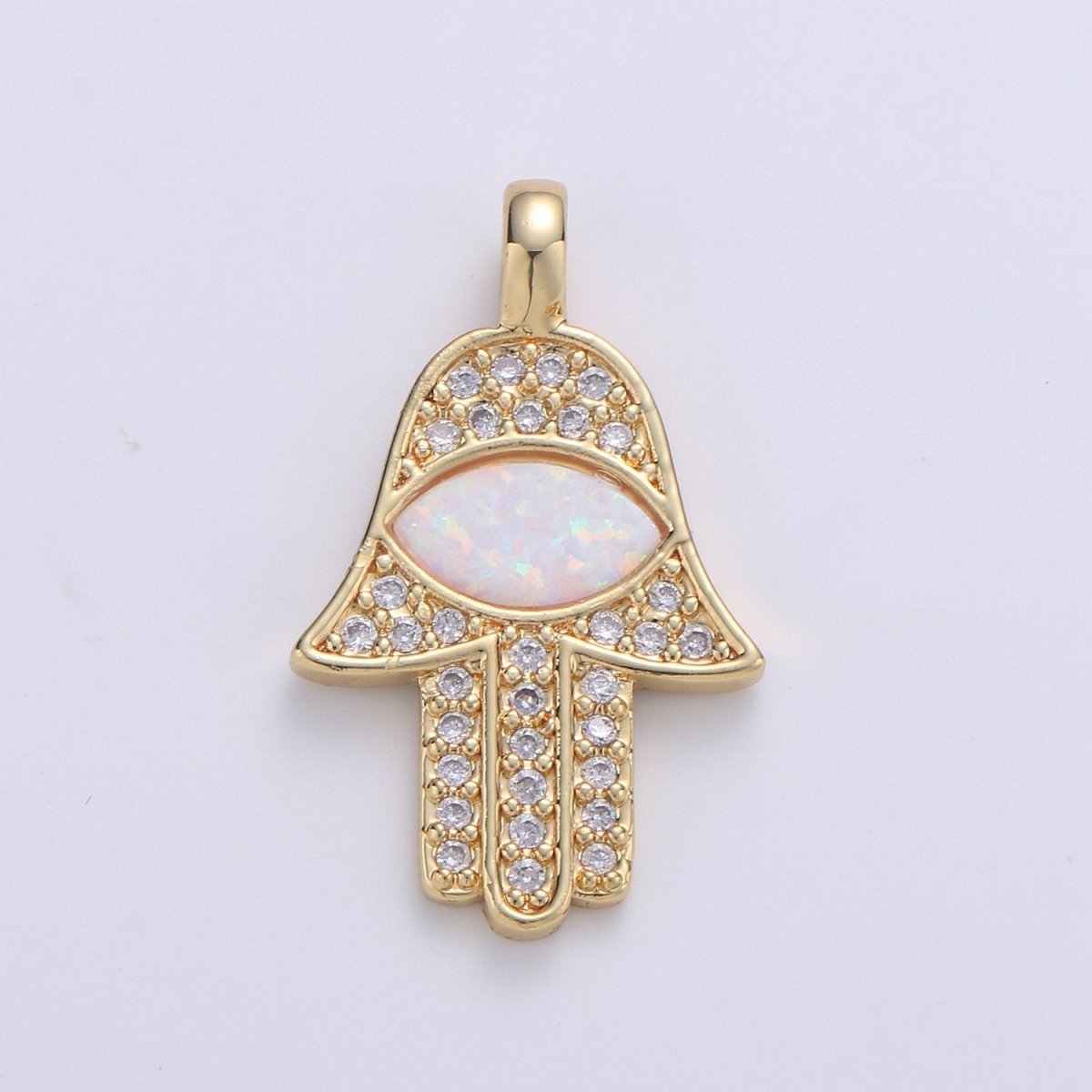 Dainty 14k Gold Filled Hamsa Hand Charm, Opal Hamsa Charm for Necklace Earring Bracelet Micro Pave Evil Eye Charm Supply J-020~J-022