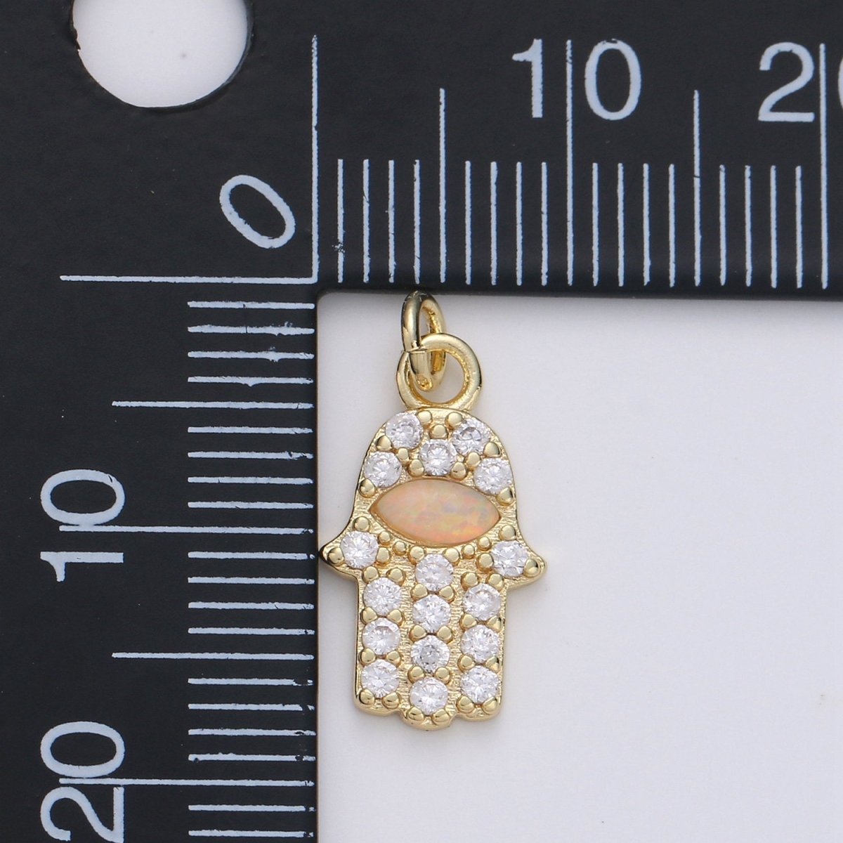 Dainty 14k Gold Filled Hamsa Hand Charm, Opal Hamsa Charm for Necklace Earring Bracelet Micro Pave Hand Charm Supply D-172
