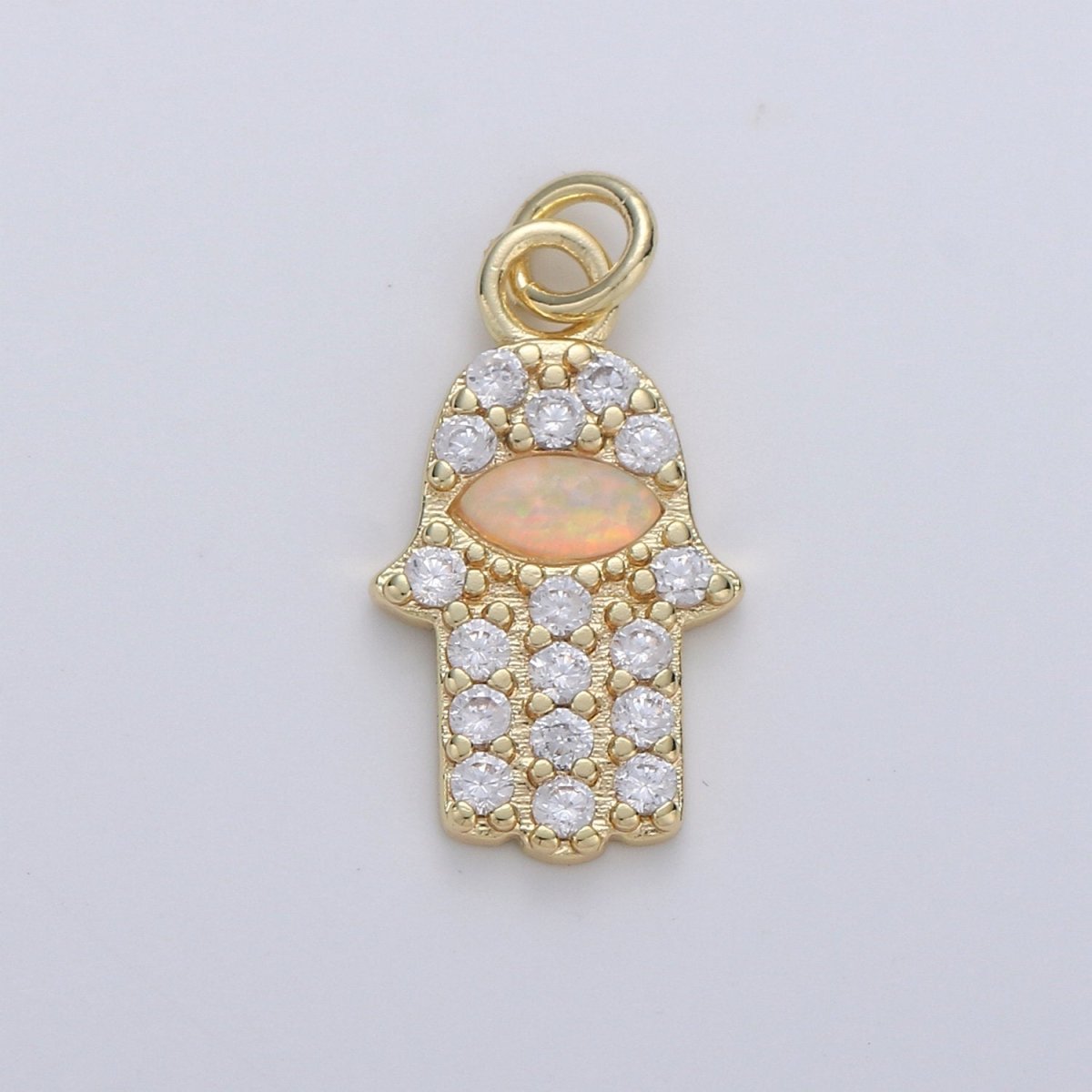 Dainty 14k Gold Filled Hamsa Hand Charm, Opal Hamsa Charm for Necklace Earring Bracelet Micro Pave Hand Charm Supply D-172