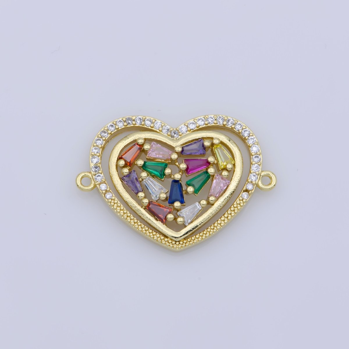 Dainty 14k Gold Filled Heart Charm, Micro Pave Connector Link, Multi Color Cubic Zirconia Charm Connector for Necklaec Bracelet Component F-347