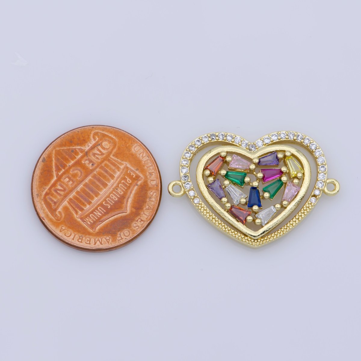 Dainty 14k Gold Filled Heart Charm, Micro Pave Connector Link, Multi Color Cubic Zirconia Charm Connector for Necklaec Bracelet Component F-347