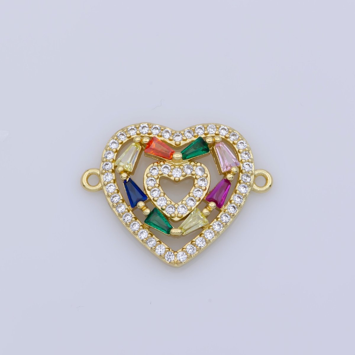 Dainty 14k Gold Filled Heart Charm, Micro Pave Link Connector, Multi Color Cubic Zirconia Charm Connector F-348