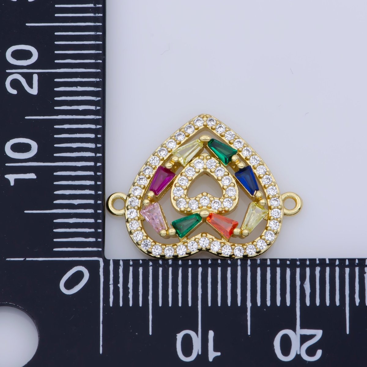 Dainty 14k Gold Filled Heart Charm, Micro Pave Link Connector, Multi Color Cubic Zirconia Charm Connector F-348