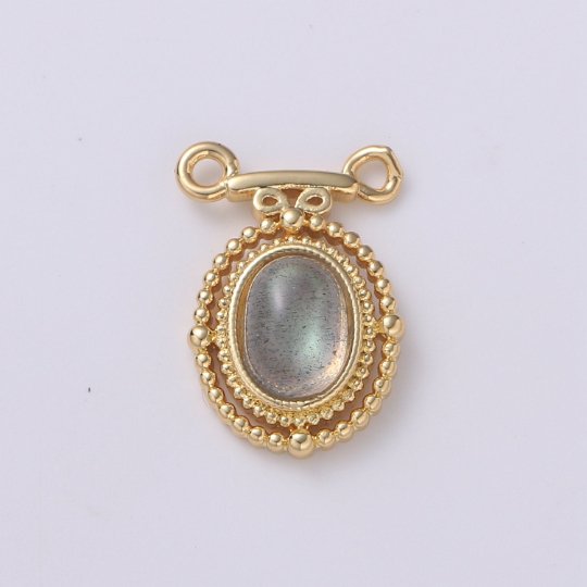 Dainty 14k Gold Filled Labradorite Charm Oval Medallion Pendant, 11x16.5mm, Gold Victorian Style Jewelry Double Bail Charm F-585