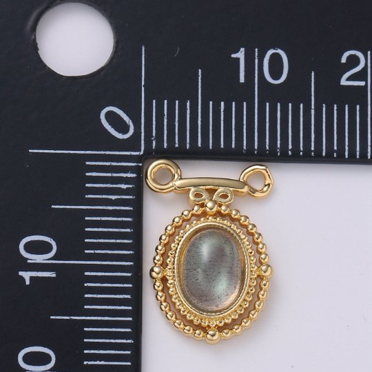 Dainty 14k Gold Filled Labradorite Charm Oval Medallion Pendant, 11x16.5mm, Gold Victorian Style Jewelry Double Bail Charm F-585