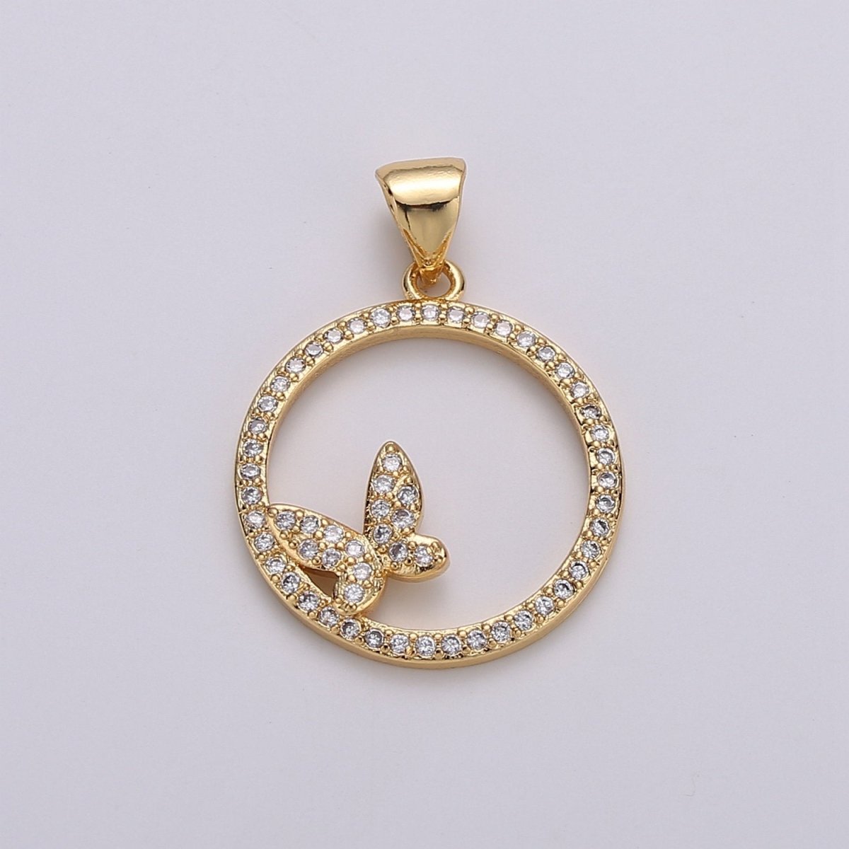 Dainty 14k Gold Filled Micro Pave Butterfly Charm, Round Circle Mariposa Pendant Charm, Gold Filled Charm, For DIY Jewelry I-744
