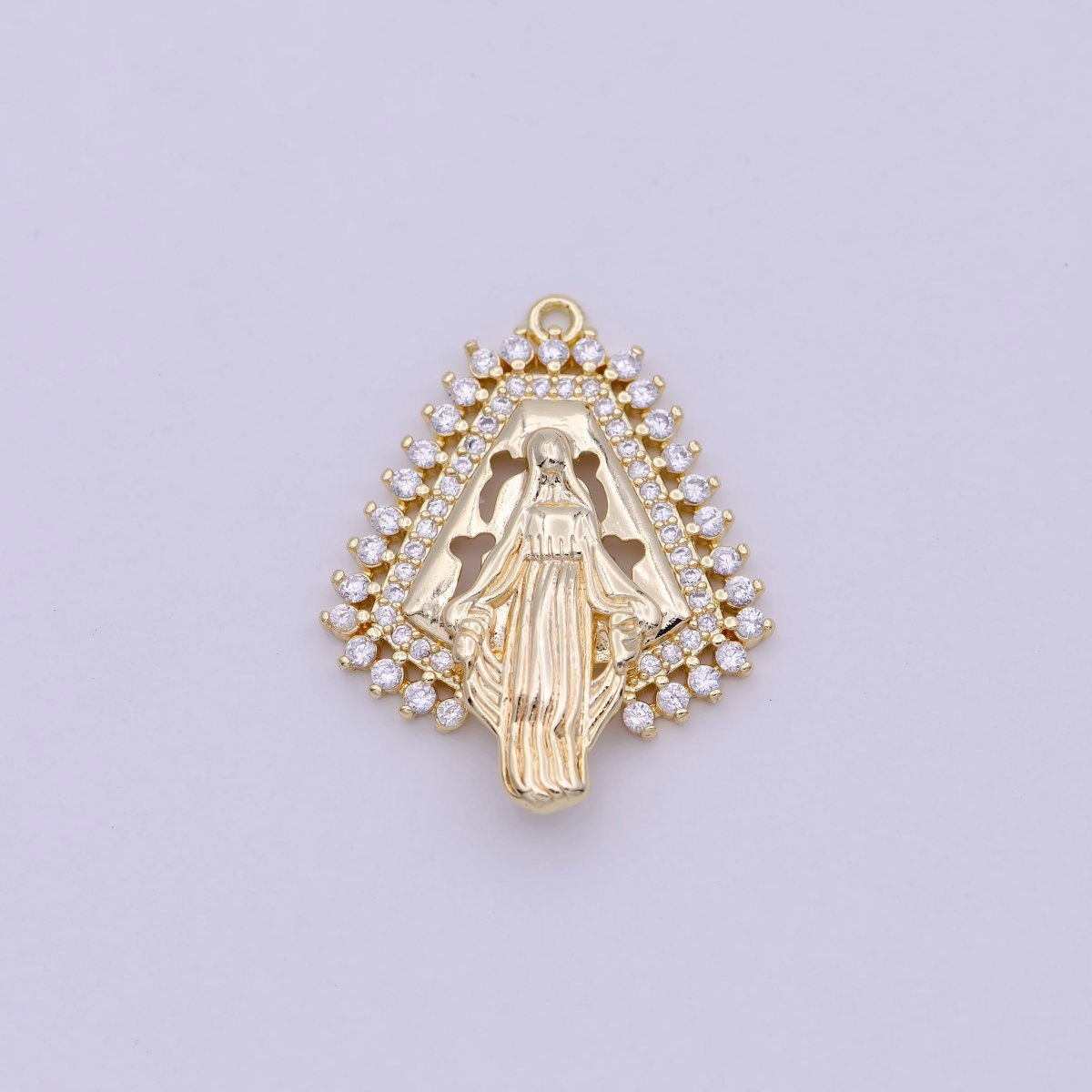 Dainty 14K Gold Filled Miraculous Lady Virgin Mary Charm Delicate Micro Pave Religious Charm N-458