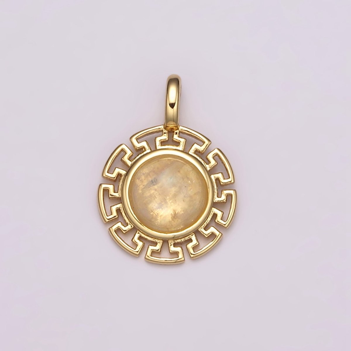 Dainty 14k Gold Filled Moonstone Round Sun Medallion Pendant Gold Sun Celestial Jewelry Charm N-485