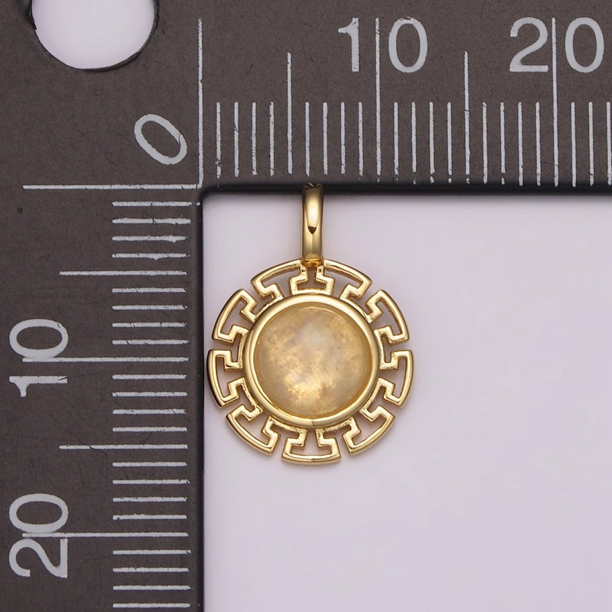 Dainty 14k Gold Filled Moonstone Round Sun Medallion Pendant Gold Sun Celestial Jewelry Charm N-485