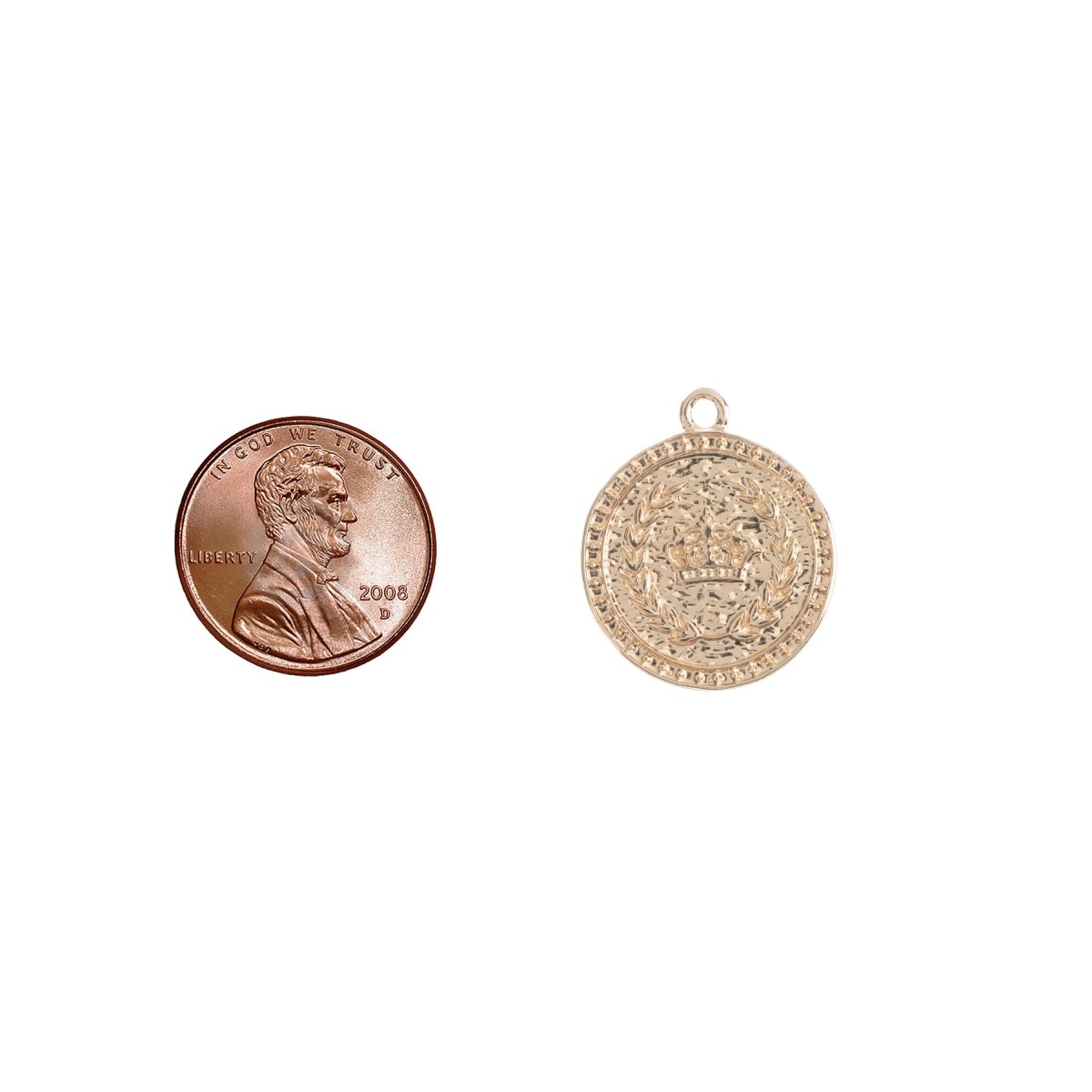 Dainty 14k Gold Filled Rustic Crown Coin Charm Vintage Medallion for Bracelet Necklace Pendant Earring Findings for Jewelry Making C-239