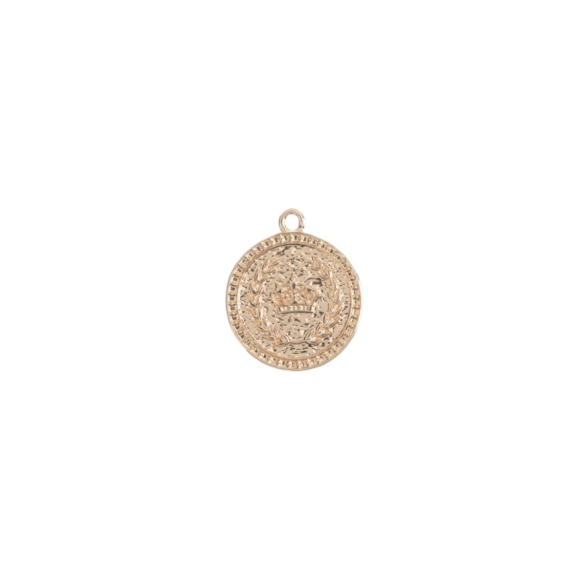 Dainty 14k Gold Filled Rustic Crown Coin Charm Vintage Medallion for Bracelet Necklace Pendant Earring Findings for Jewelry Making C-239