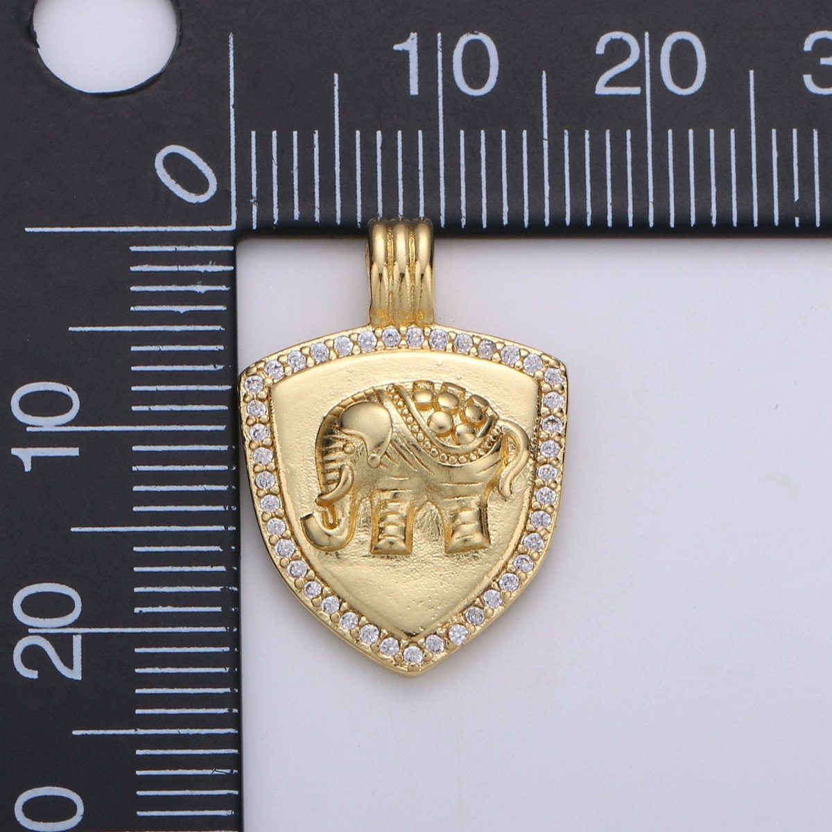 Dainty 14k Gold Filled Shield Charm, Cz Shield pendant, Micro Pave Elephant Pendant Protection Jewelry Supply I-929