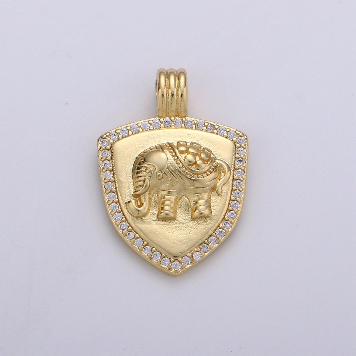 Dainty 14k Gold Filled Shield Charm, Cz Shield pendant, Micro Pave Elephant Pendant Protection Jewelry Supply I-929