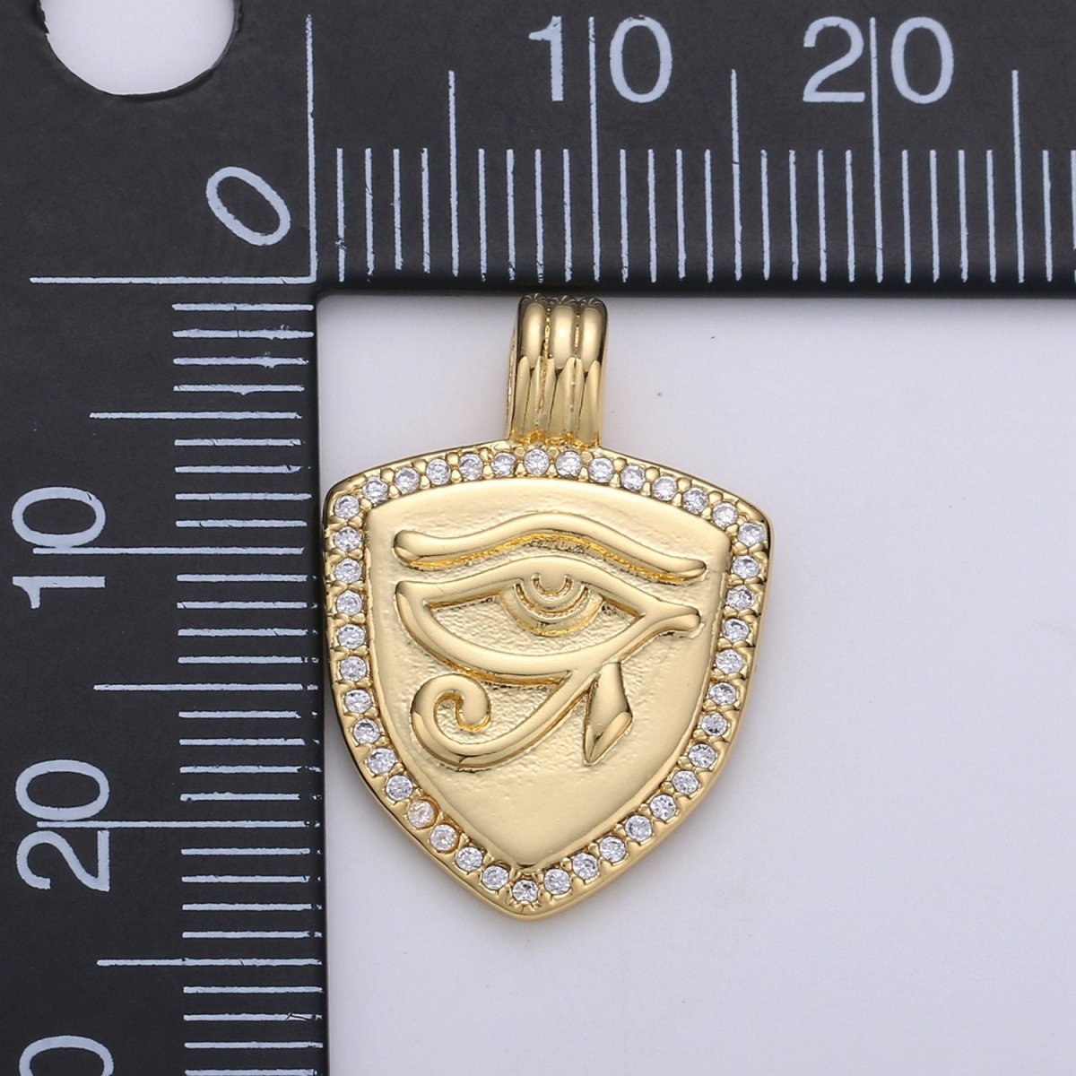 Dainty 14k Gold Filled Shield Charm, Cz Shield pendant, Micro Pave Eye Of Ra Pendant Protection Jewelry Supply I-926