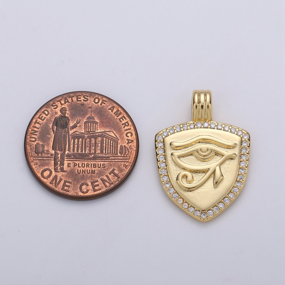 Dainty 14k Gold Filled Shield Charm, Cz Shield pendant, Micro Pave Eye Of Ra Pendant Protection Jewelry Supply I-926