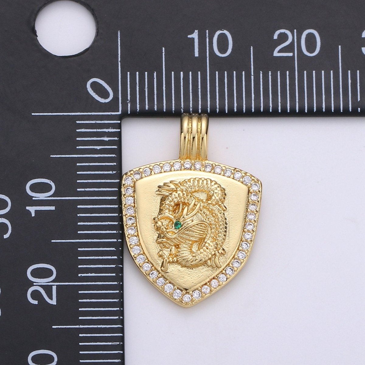 Dainty 14k Gold Filled Shield Charm, Cz Shield pendant, Micro Pave Gold Dragon Pendant Protection Jewelry Supply I-925