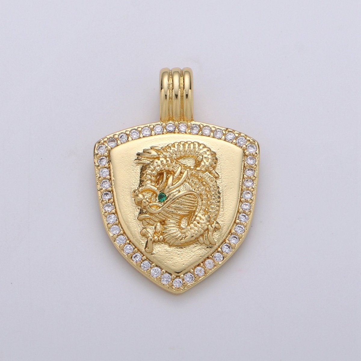 Dainty 14k Gold Filled Shield Charm, Cz Shield pendant, Micro Pave Gold Dragon Pendant Protection Jewelry Supply I-925