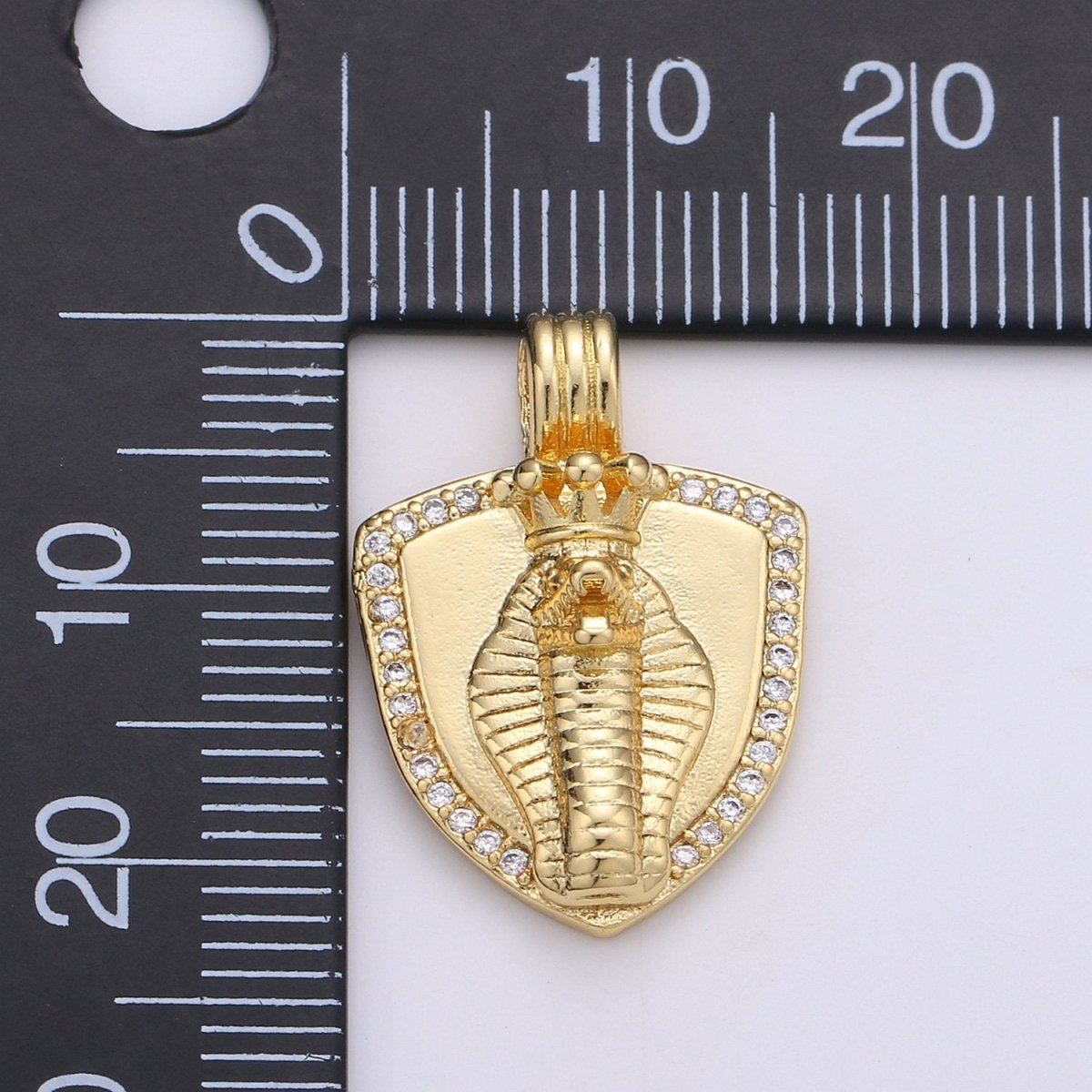 Dainty 14k Gold Filled Shield Charm, Cz Shield pendant, Micro Pave King Cobra Pendant Protection Jewelry Supply I-927
