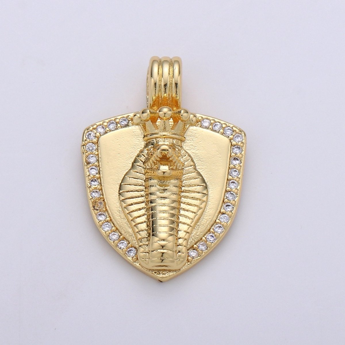 Dainty 14k Gold Filled Shield Charm, Cz Shield pendant, Micro Pave King Cobra Pendant Protection Jewelry Supply I-927