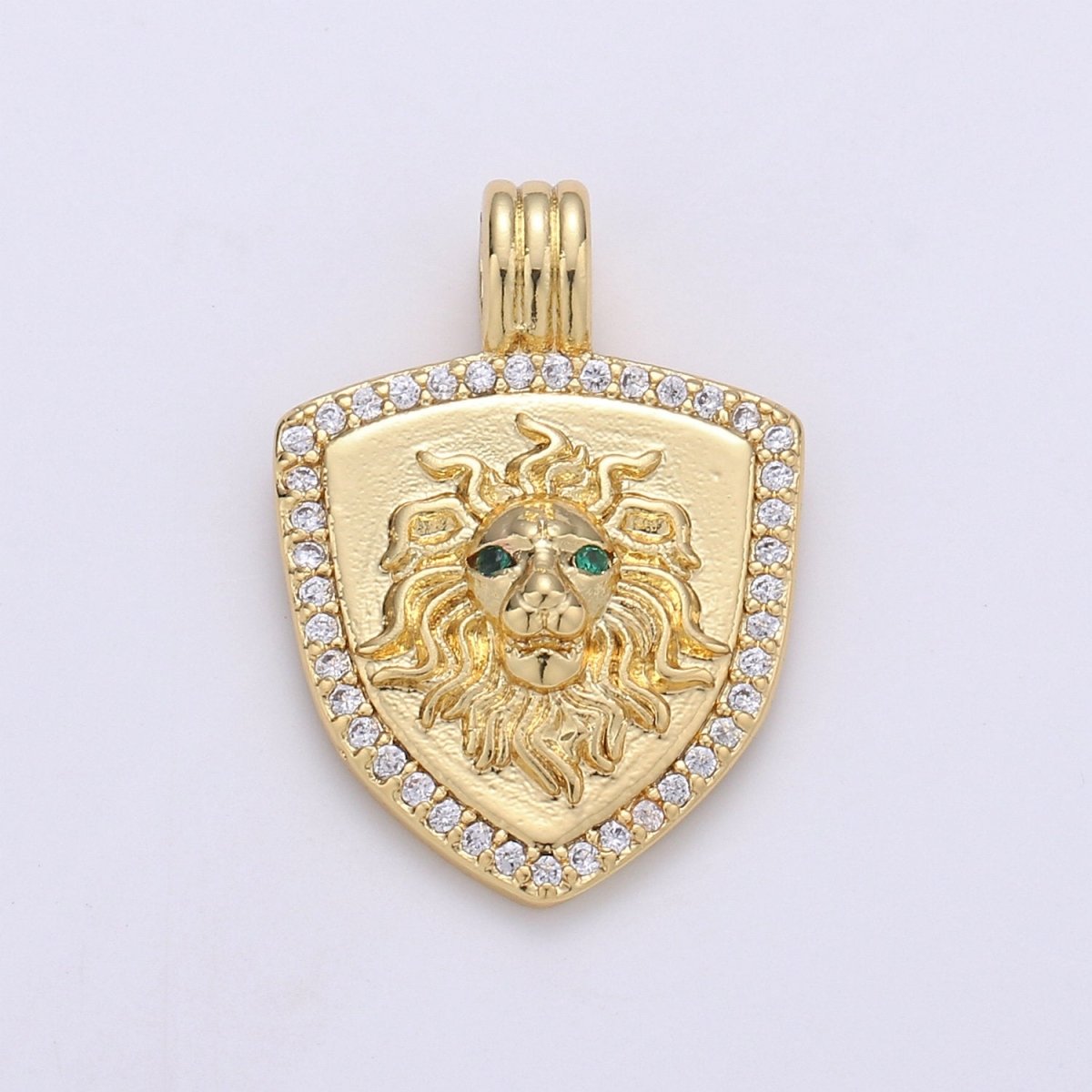 Dainty 14k Gold Filled Shield Charm, Cz Shield pendant, Micro Pave Lion Pendant Protection Jewelry Supply I-928