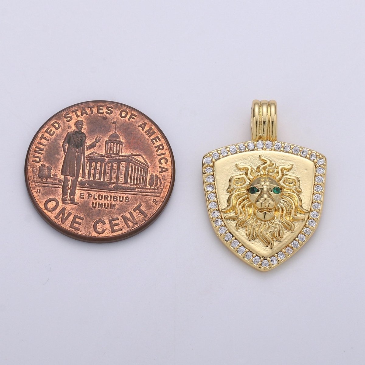 Dainty 14k Gold Filled Shield Charm, Cz Shield pendant, Micro Pave Lion Pendant Protection Jewelry Supply I-928