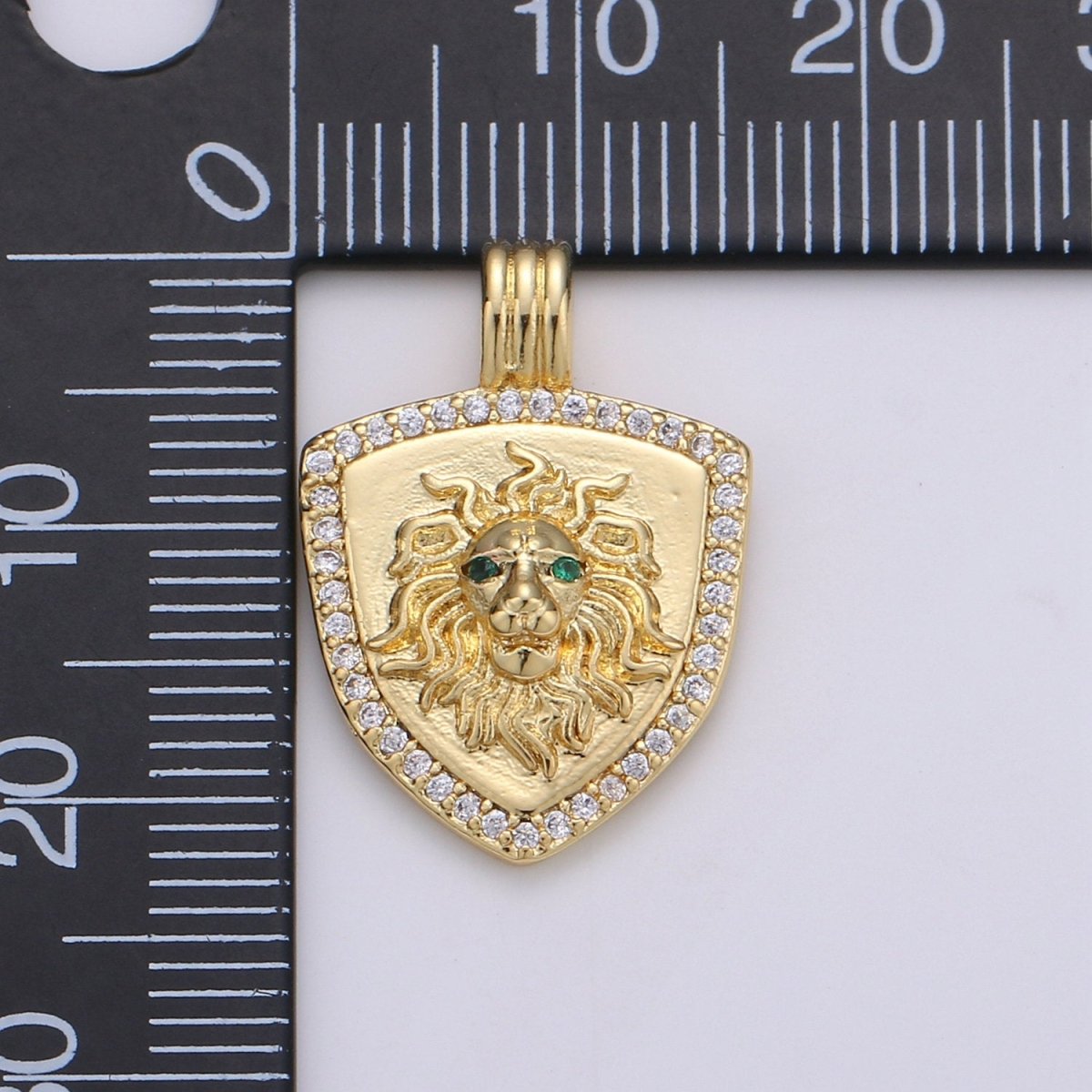 Dainty 14k Gold Filled Shield Charm, Cz Shield pendant, Micro Pave Lion Pendant Protection Jewelry Supply I-928