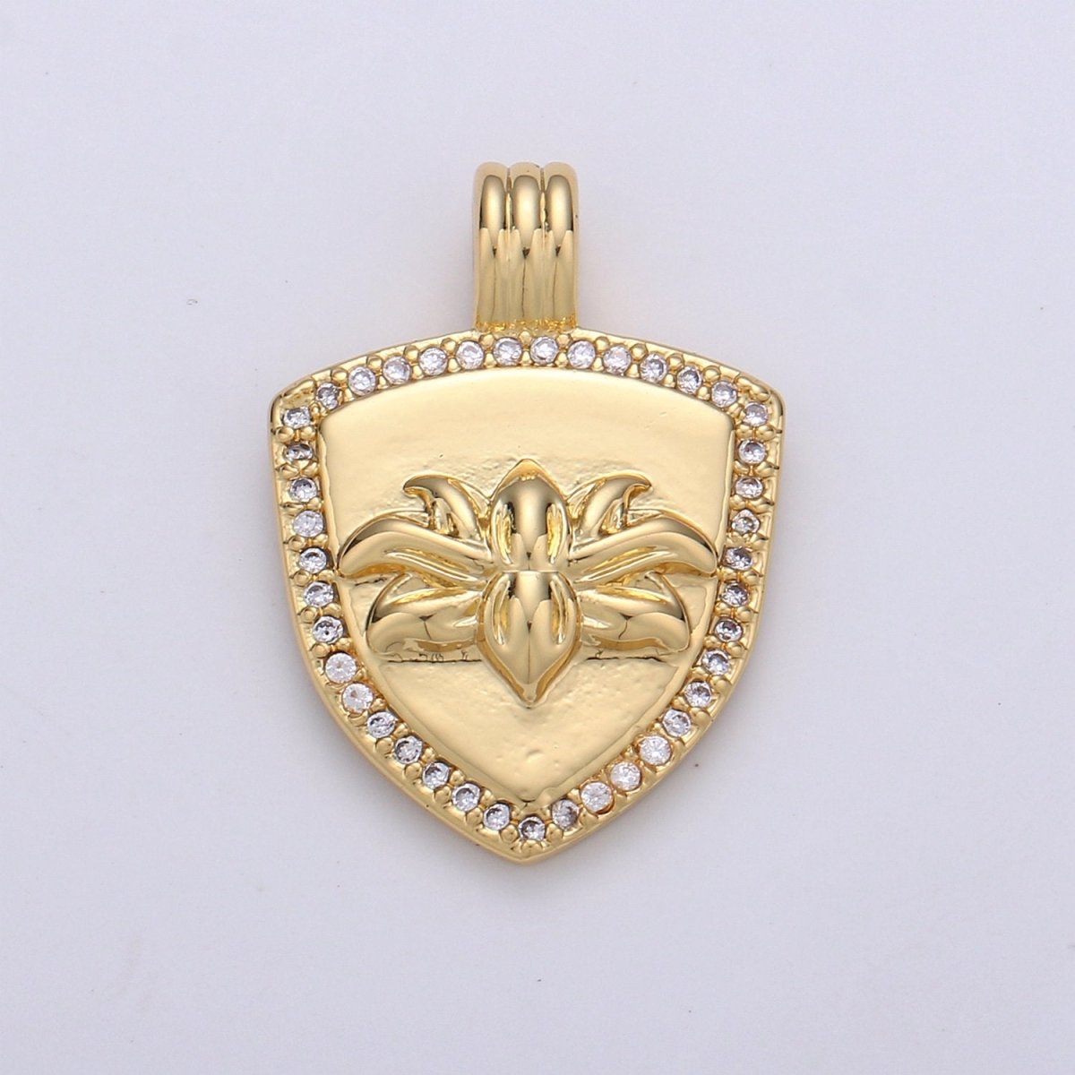 Dainty 14k Gold Filled Shield Charm, Cz Shield pendant, Micro Pave Lotus Pendant Protection Jewelry Supply I-935
