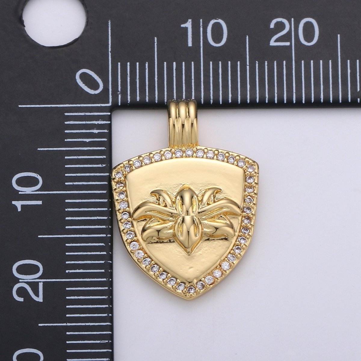 Dainty 14k Gold Filled Shield Charm, Cz Shield pendant, Micro Pave Lotus Pendant Protection Jewelry Supply I-935