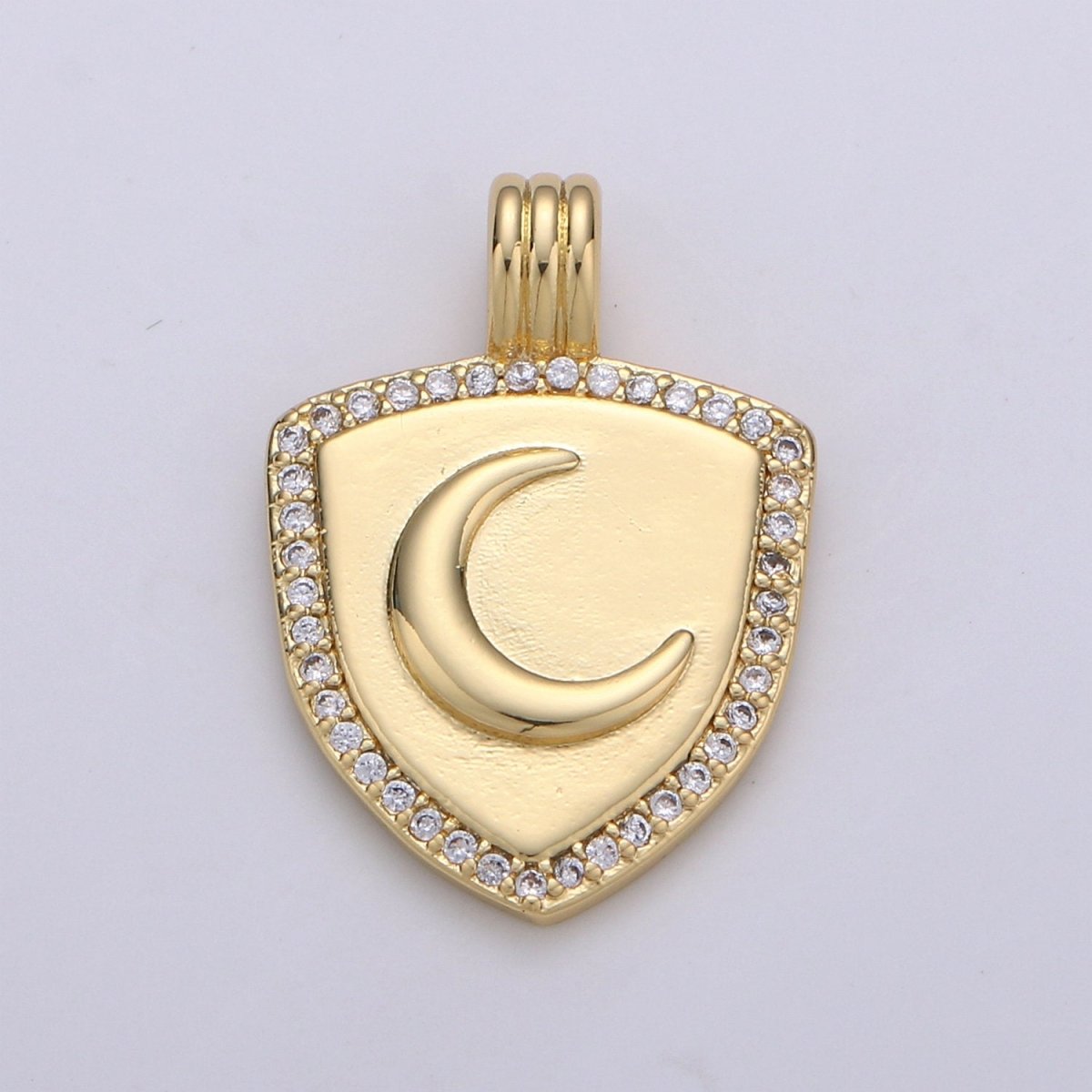 Dainty 14k Gold Filled Shield Charm, Cz Shield pendant, Micro Pave Moon Pendant Protection Jewelry Supply I-934